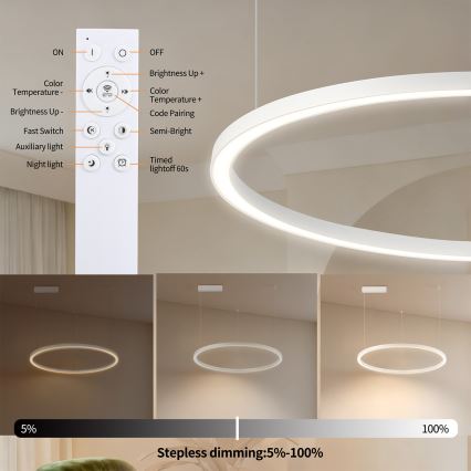 Brilagi - Suspension LED dimmable sur câble PORTOFINO LED/60W/230V 3000-6000K Ø 80 cm blanche + télécommande