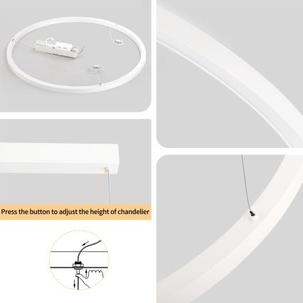 Brilagi - Suspension LED dimmable sur câble PORTOFINO LED/60W/230V 3000-6000K Ø 80 cm blanche + télécommande