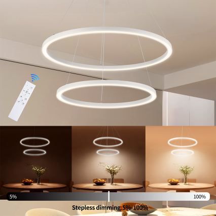 Brilagi - Suspension LED dimmable sur câble PORTOFINO LED/98W/230V 3000-6000K Ø 80 cm blanc + télécommande