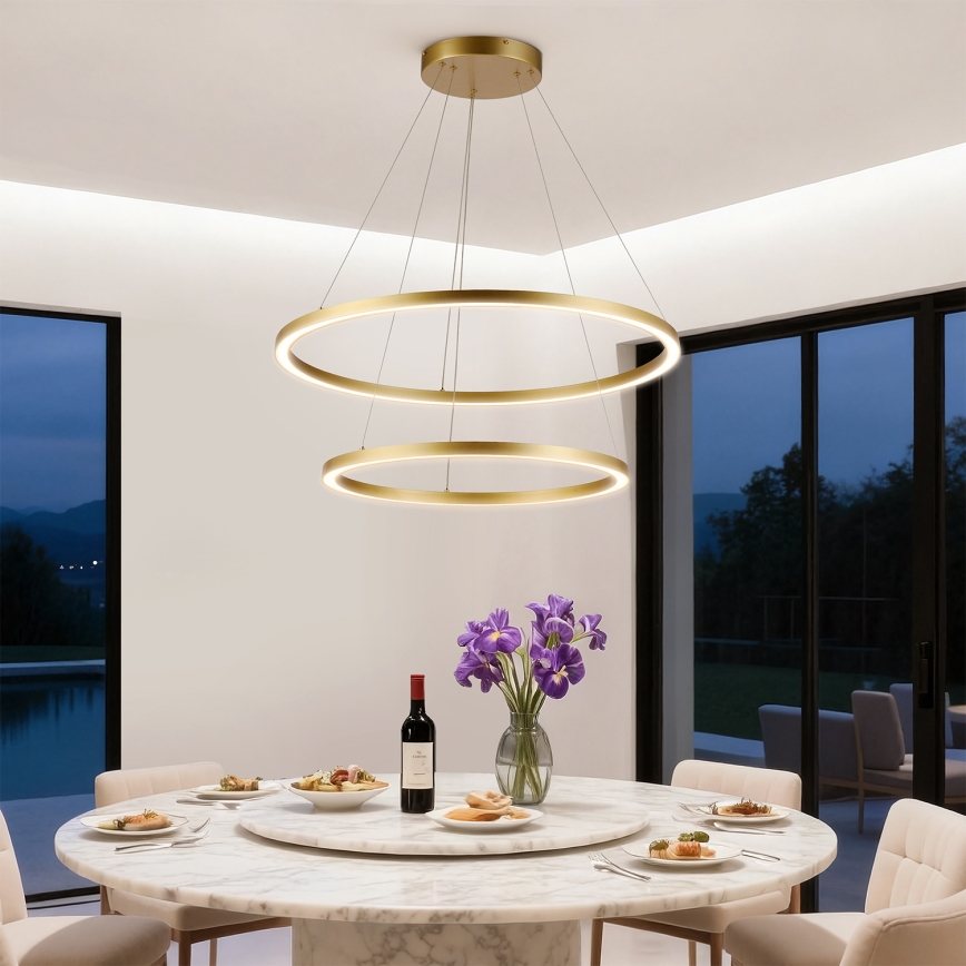 Brilagi - Suspension LED dimmable sur câble PORTOFINO LED/98W/230V 3000-6000K ø 80 cm dorée + télécommande