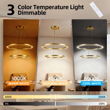Brilagi - Suspension LED dimmable sur câble PORTOFINO LED/98W/230V 3000-6000K ø 80 cm dorée + télécommande