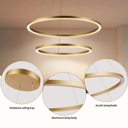 Brilagi - Suspension LED dimmable sur câble PORTOFINO LED/98W/230V 3000-6000K ø 80 cm dorée + télécommande