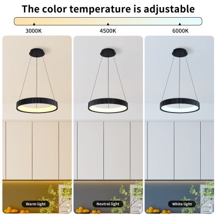Brilagi - Lustre LED dimmable suspendu sur câble FALCON MODERN LED/30W/230V 3000–6500K Ø 40 cm noir + télécommande