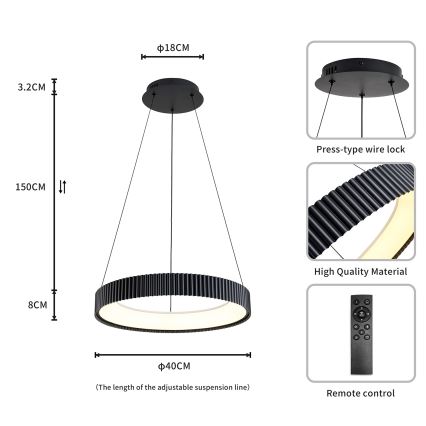 Brilagi - Lustre LED dimmable suspendu sur câble FALCON MODERN LED/30W/230V 3000–6500K Ø 40 cm noir + télécommande