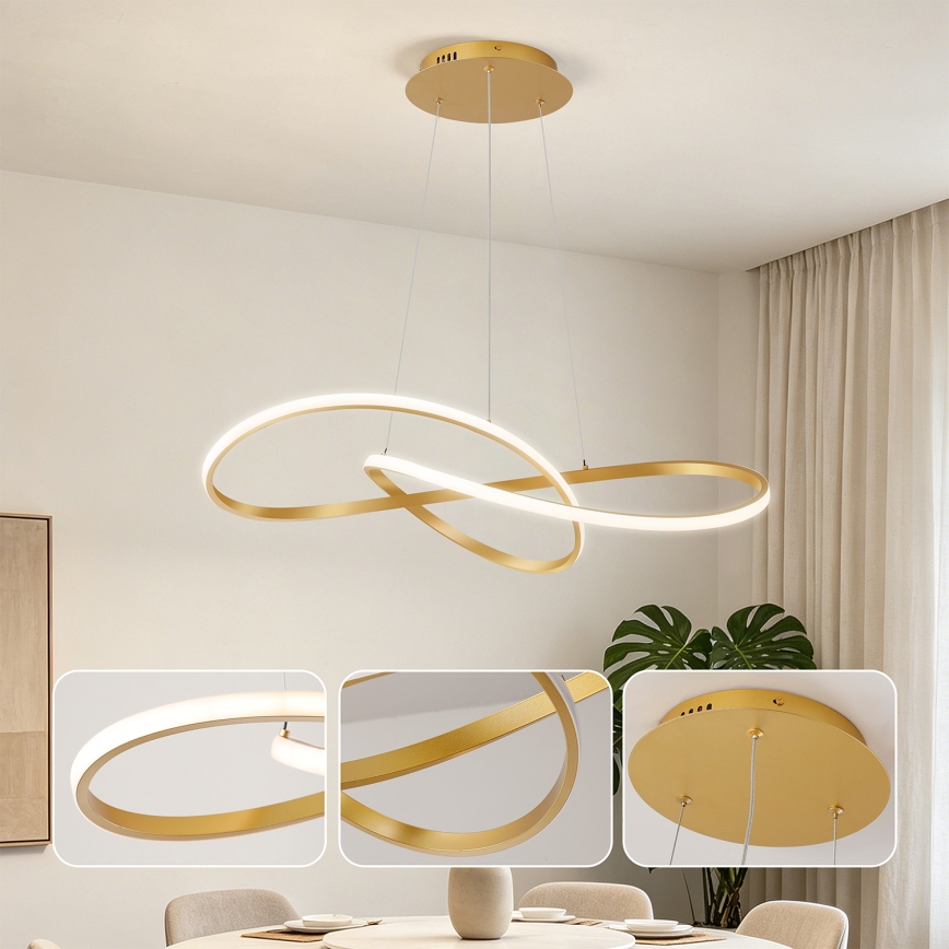 Brilagi - Suspension LED dimmable sur câble INFINITY LED/80W/230V 3000-6000K 80x80 cm doré + télécommande