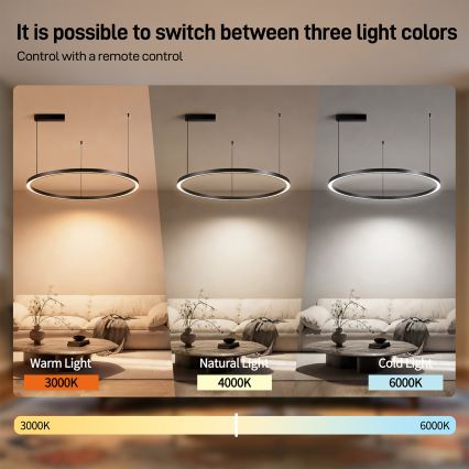 Brilagi - Lustre dimmable sur câble PORTOFINO LED 60W 230V 3000–6000K Ø 80 cm noir + télécommande