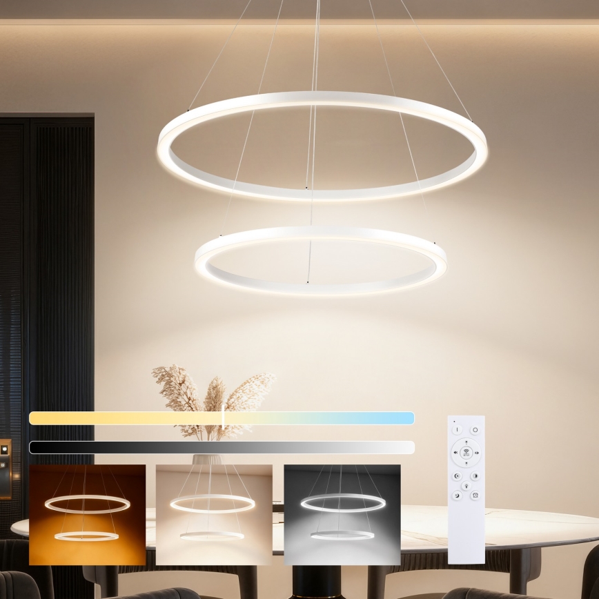 Brilagi - Suspension LED dimmable sur câble PORTOFINO LED/98W/230V 3000-6000K Ø 80 cm blanche + télécommande