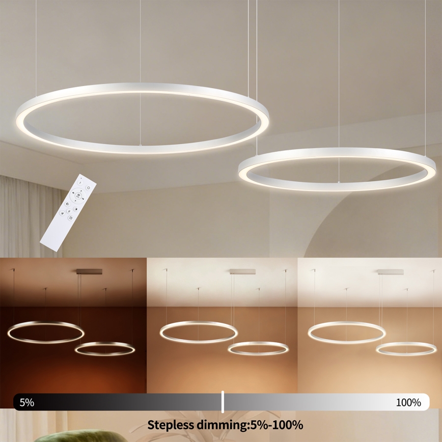 Brilagi - Suspension LED dimmable sur câble PORTOFINO LED/98W/230V 3000-6000K argenté + télécommande