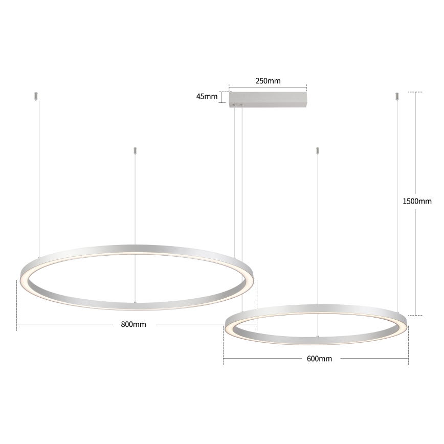 Brilagi - Suspension LED dimmable sur câble PORTOFINO LED/98W/230V 3000-6000K argenté + télécommande