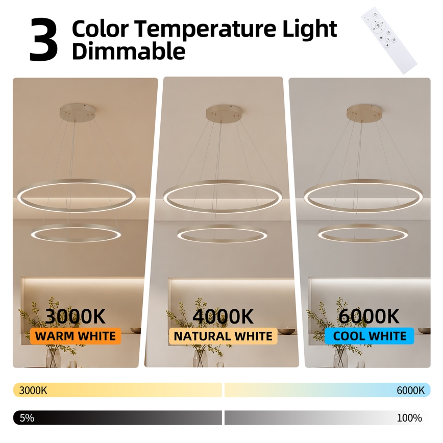 Brilagi - Suspension LED dimmable sur câble PORTOFINO LED/98W/230V 3000-6000K Ø 80 cm beige + télécommande