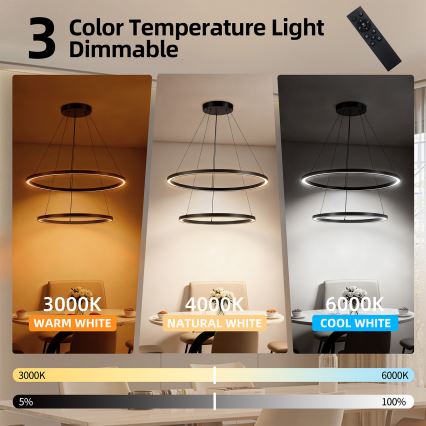 Brilagi - Suspension LED dimmable sur câble PORTOFINO LED/98W/230V 3000–6000 K Ø 80 cm noire + télécommande