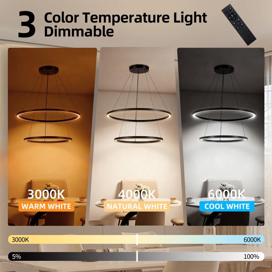 Brilagi - Suspension LED dimmable sur câble PORTOFINO LED/98W/230V 3000–6000 K Ø 80 cm noire + télécommande