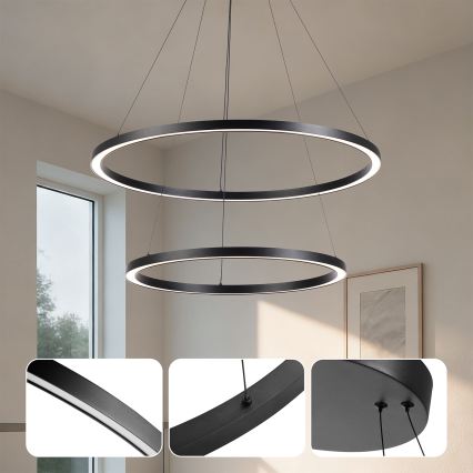 Brilagi - Suspension LED dimmable sur câble PORTOFINO LED/98W/230V 3000–6000 K Ø 80 cm noire + télécommande