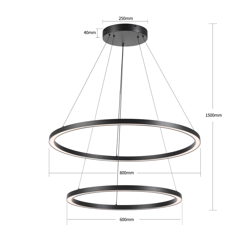 Brilagi - Suspension LED dimmable sur câble PORTOFINO LED/98W/230V 3000–6000 K Ø 80 cm noire + télécommande