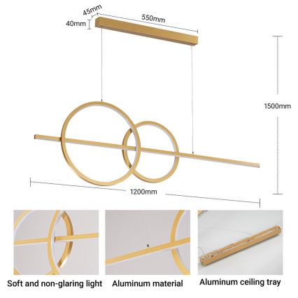 BRILAGI - Lustre LED dimmable suspendu sur câble SIGNATURE LED/53W/230V 3000-6000K 120 cm doré + télécommande