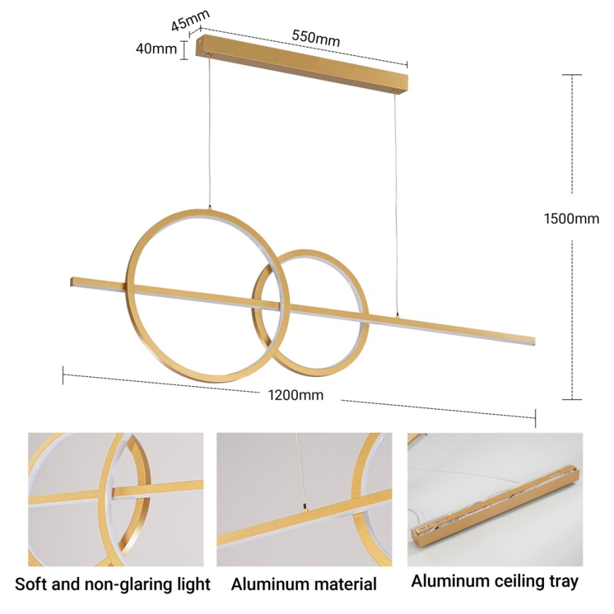 BRILAGI - Lustre LED dimmable suspendu sur câble SIGNATURE LED/53W/230V 3000-6000K 120 cm doré + télécommande