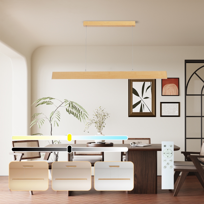 Brilagi - Lustre LED à intensité variable suspendu à un câble SLIMLINE LED/40W/2300-6000K décor chêne + télécommande