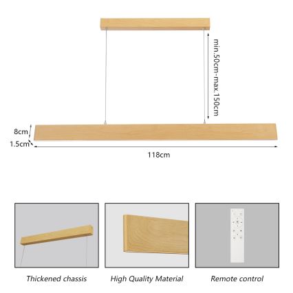 Brilagi - Lustre LED à intensité variable suspendu à un câble SLIMLINE LED/40W/2300-6000K décor chêne + télécommande