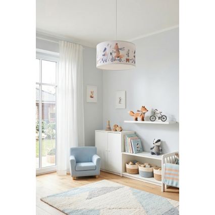Brilagi - Suspension LED enfant sur câble BOBO 1xE27/60W/230V Ø 35 cm blanc/motifs animaux