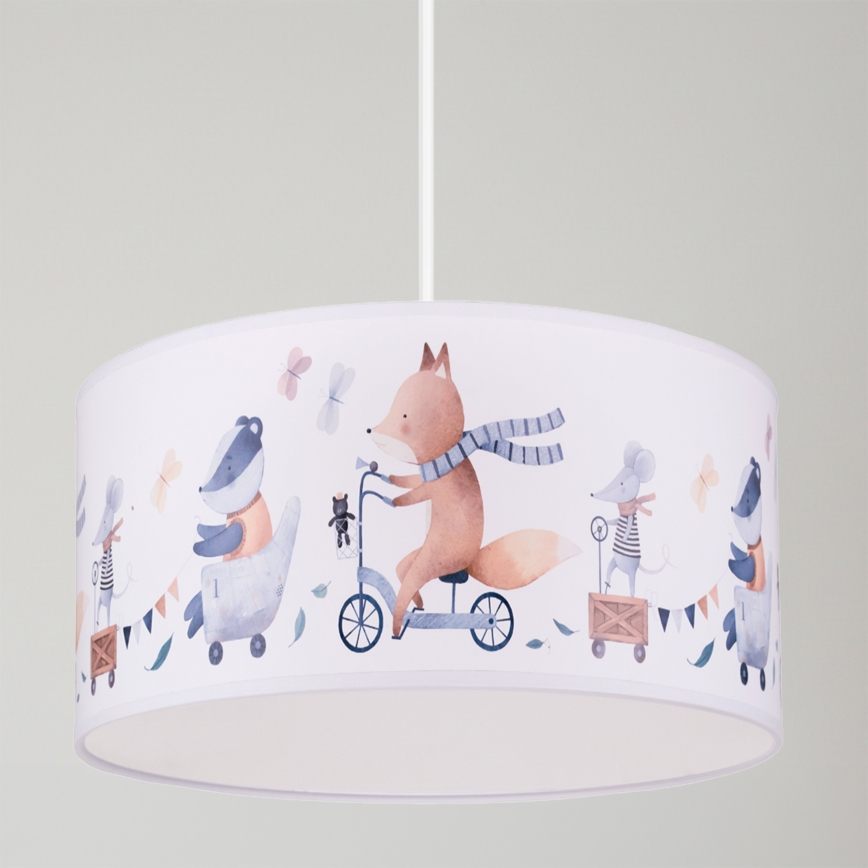 Brilagi - Suspension LED enfant sur câble BOBO 1xE27/60W/230V Ø 35 cm blanc/motifs animaux