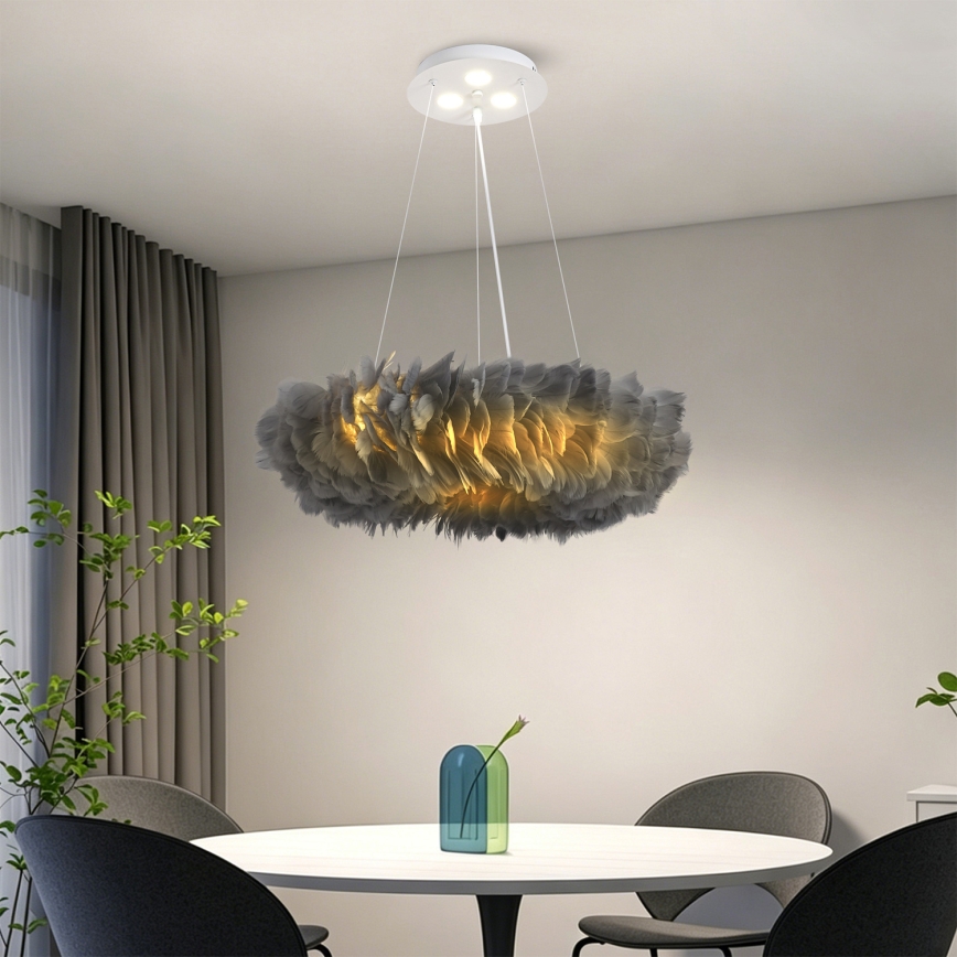 BRILAGI - Suspension LED FEATHER sur câble, 3xE27/40W/230V + 3xLED/3W, Ø 50 cm, gris