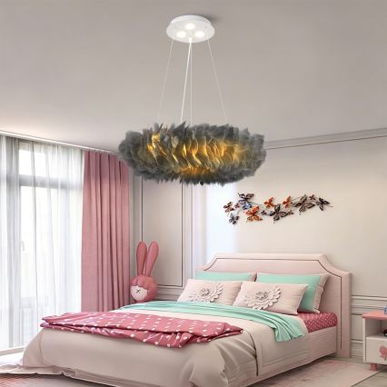 BRILAGI - Suspension LED FEATHER sur câble, 3xE27/40W/230V + 3xLED/3W, Ø 50 cm, gris