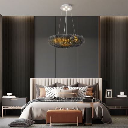 BRILAGI - Suspension LED FEATHER sur câble, 3xE27/40W/230V + 3xLED/3W, Ø 50 cm, gris