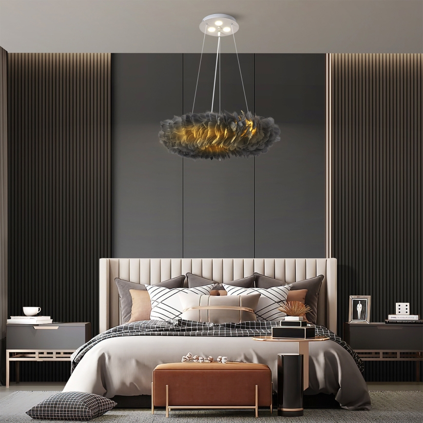 BRILAGI - Suspension LED FEATHER sur câble, 3xE27/40W/230V + 3xLED/3W, Ø 50 cm, gris