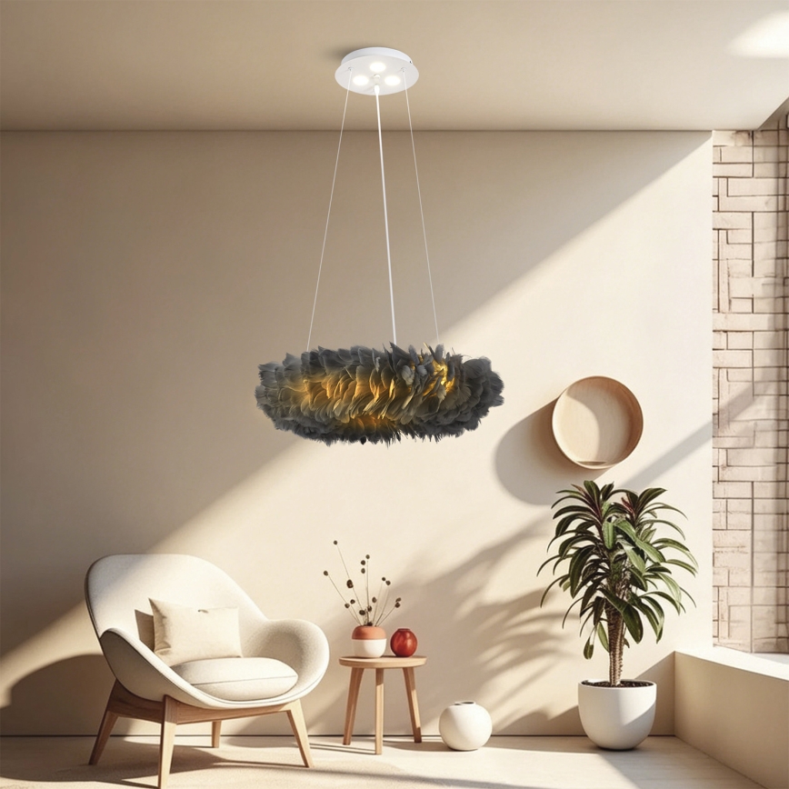 BRILAGI - Suspension LED FEATHER sur câble, 3xE27/40W/230V + 3xLED/3W, Ø 50 cm, gris