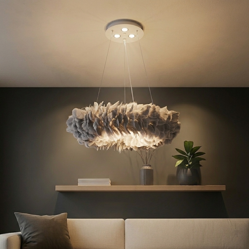 Brilagi - Suspension LED FEATHER sur câble, 3xE27/40W/230V + 3xLED/3W, Ø 50 cm, gris