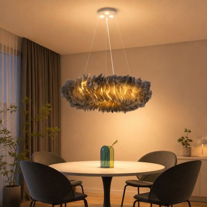 Brilagi - Suspension LED FEATHER sur câble, 3xE27/40W/230V + 3xLED/3W, Ø 50 cm, gris
