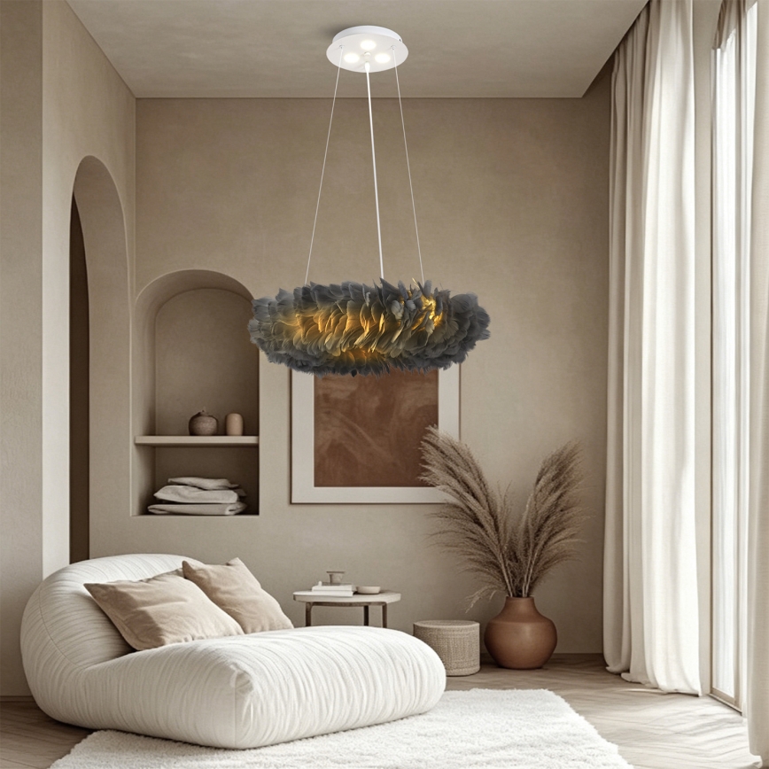 BRILAGI - Suspension LED FEATHER sur câble, 3xE27/40W/230V + 3xLED/3W, Ø 50 cm, gris