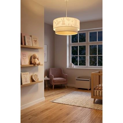 Brilagi - Suspension LED pour enfants sur câble BOBO 1xE27/10W/230V Ø 40 cm crème/gris à motifs lapins