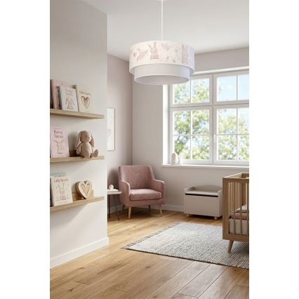 Brilagi - Suspension LED pour enfants sur câble BOBO 1xE27/10W/230V Ø 40 cm crème/gris à motifs lapins