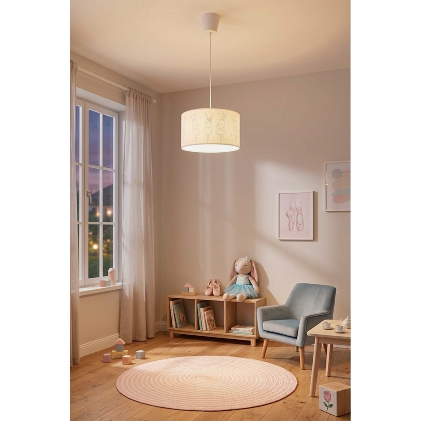 Brilagi - Suspension LED pour chambre d'enfant BOBO sur câble 1xE27/10W/230V Ø 35 cm blanc/motifs lapins