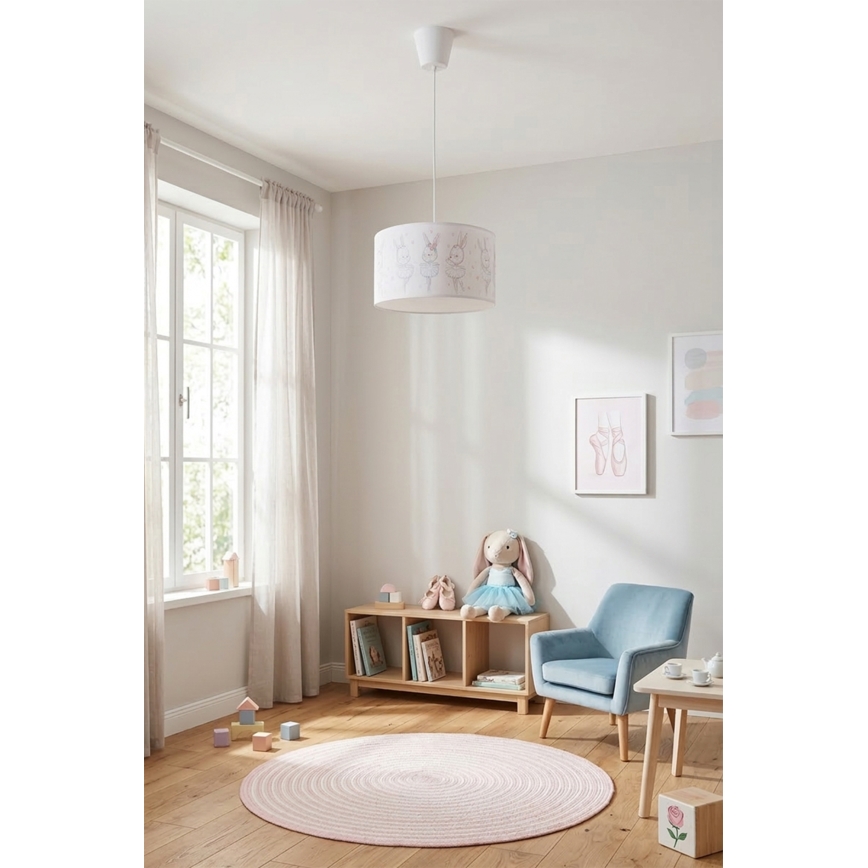 Brilagi - Suspension LED pour chambre d'enfant BOBO sur câble 1xE27/60W/230V Ø 35 cm blanc/motifs lapins