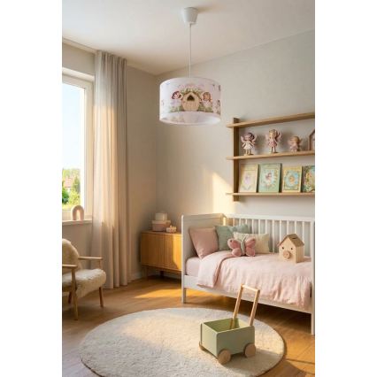 Brilagi - Suspension LED pour enfant BOBO sur câble 1xE27/10W/230V Ø 35 cm, rose à motifs fées