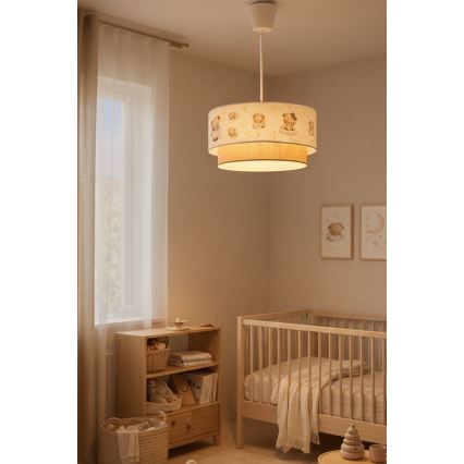 Brilagi - Suspension LED pour enfant sur câble BOBO 1xE27/10W/230V pr. 40 cm blanc/beige/motif oursons