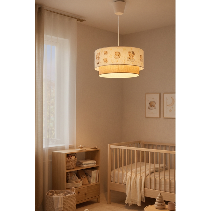 Brilagi - Suspension LED pour enfant sur câble BOBO 1xE27/10W/230V pr. 40 cm blanc/beige/motif oursons