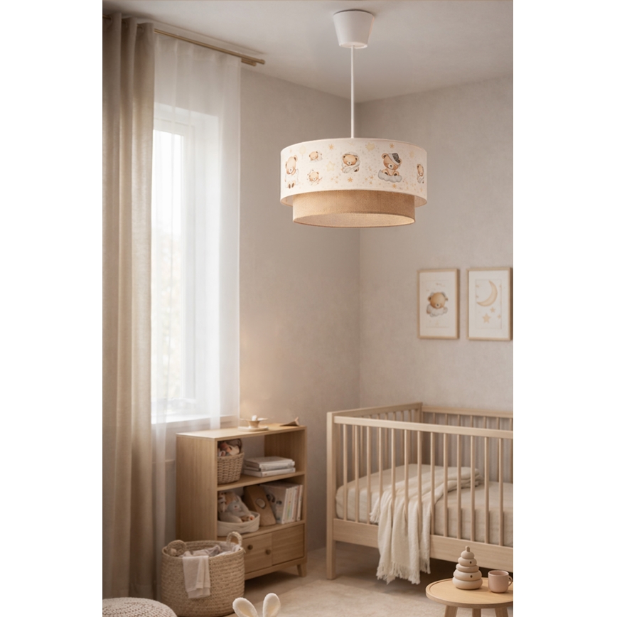 Brilagi - Suspension LED pour enfant sur câble BOBO 1xE27/10W/230V pr. 40 cm blanc/beige/motif oursons