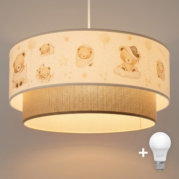 Brilagi - Suspension LED pour enfant BOBO sur câble 1xE27/60W/230V Ø 40 cm blanc / beige / motif ours