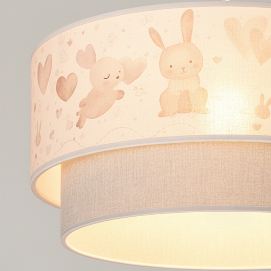 Brilagi - Suspension LED pour enfant BOBO sur câble 1 x E27, 60 W, 230 V, Ø 40 cm, crème/gris avec motifs lapins