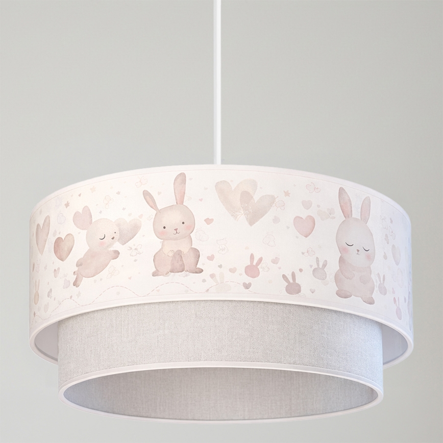 Brilagi - Suspension LED pour enfant BOBO sur câble 1 x E27, 60 W, 230 V, Ø 40 cm, crème/gris avec motifs lapins