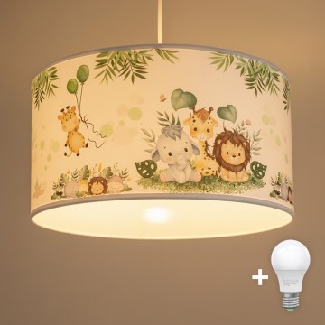 Brilagi - Suspension LED pour enfant sur câble BOBO 1xE27/10W/230V Ø 35 cm blanc/jungle