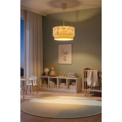 Brilagi - Suspension LED pour enfants sur câble BOBO 1xE27/10W/230V Ø 40 cm blanc/beige/motif animaux