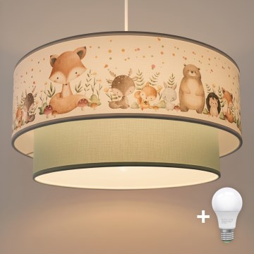 Brilagi - Suspension LED pour enfant sur câble BOBO 1xE27/60W/230V Ø 40 cm blanc/vert/motifs animaux
