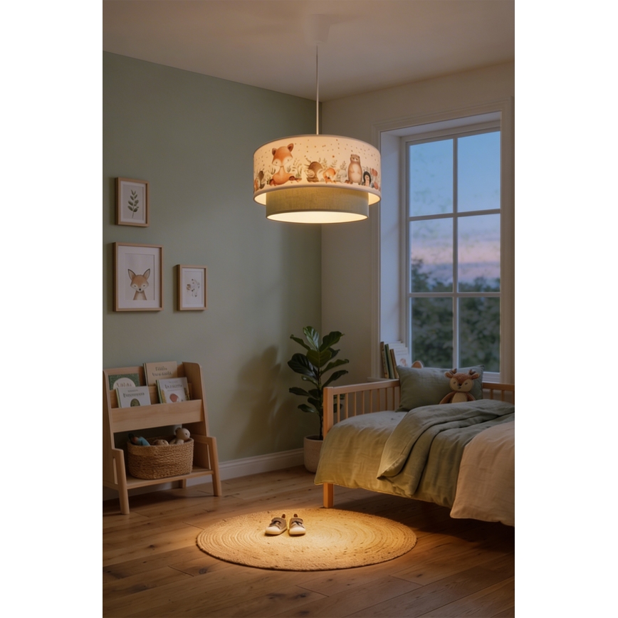 Brilagi - Suspension LED pour enfant sur câble BOBO 1xE27/60W/230V Ø 40 cm blanc/vert/motifs animaux