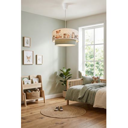 Brilagi - Suspension LED pour enfant sur câble BOBO 1xE27/60W/230V Ø 40 cm blanc/vert/motifs animaux