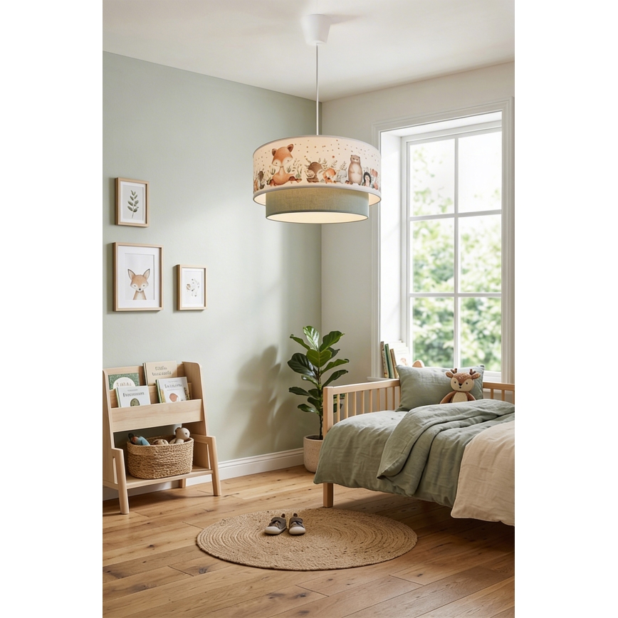 Brilagi - Suspension LED pour enfant sur câble BOBO 1xE27/60W/230V Ø 40 cm blanc/vert/motifs animaux