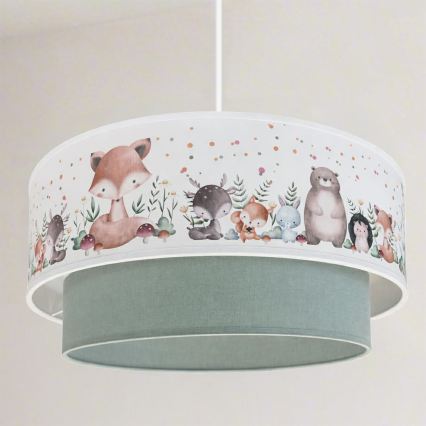 Brilagi - Suspension LED pour enfant sur câble BOBO 1xE27/60W/230V Ø 40 cm blanc/vert/motifs animaux